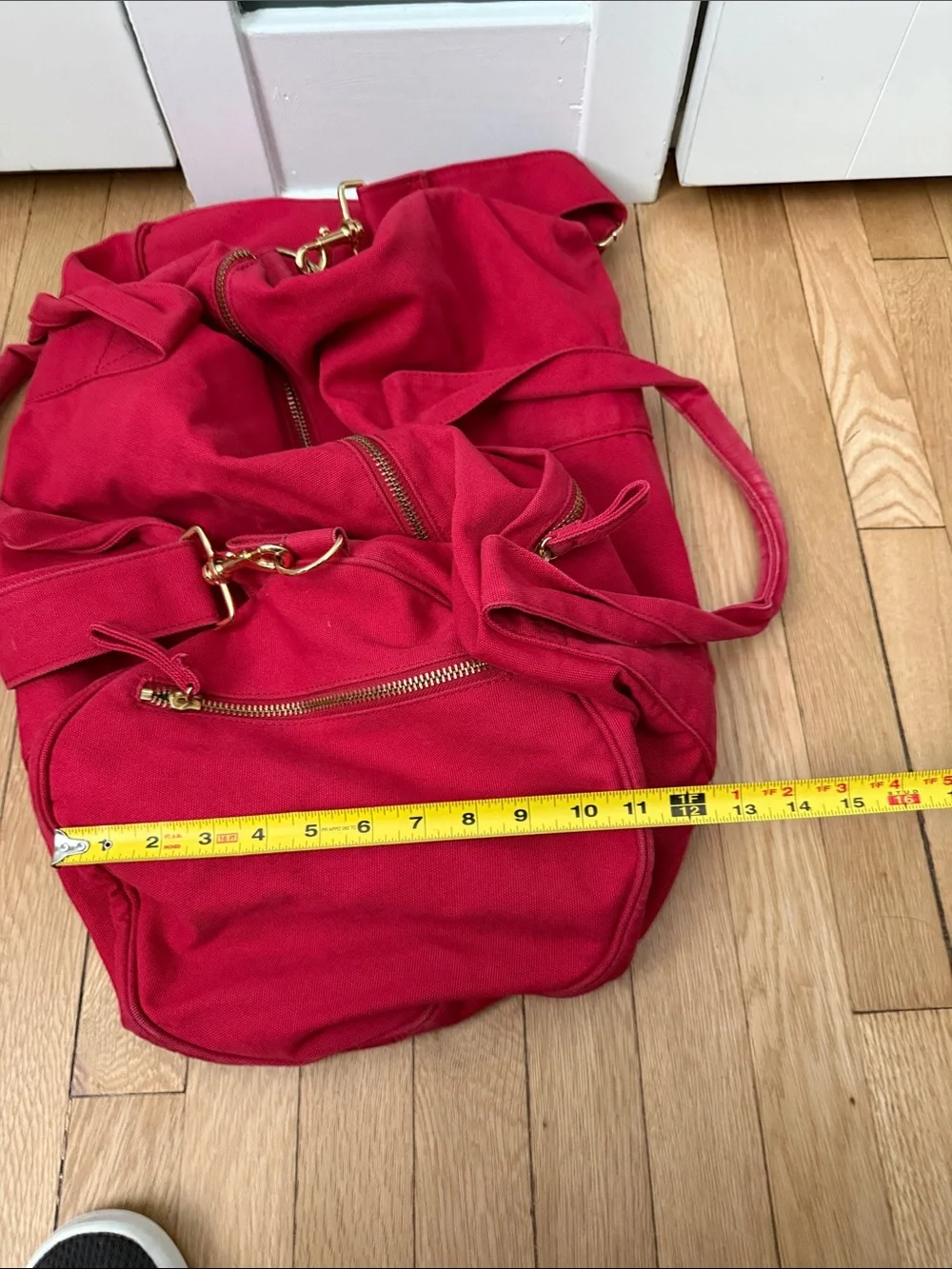 L.L. Bean Red Duffel Bag with Gold Hardware